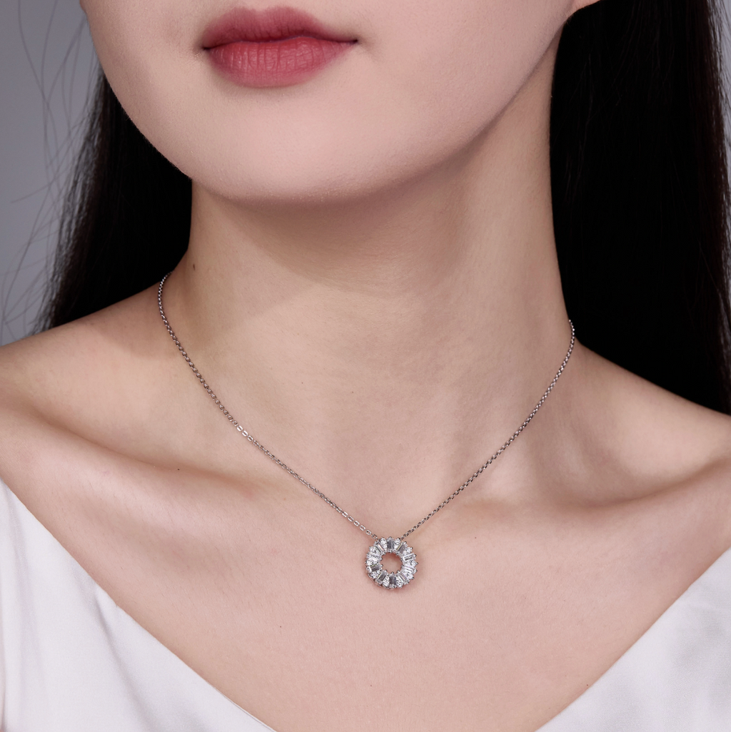 The Sunburst Baguette Halo Necklace