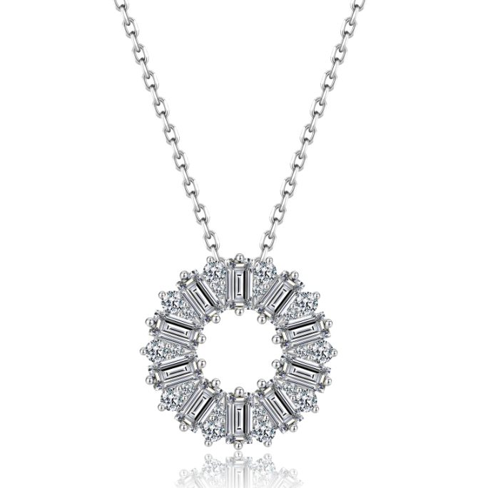 The Sunburst Baguette Halo Necklace